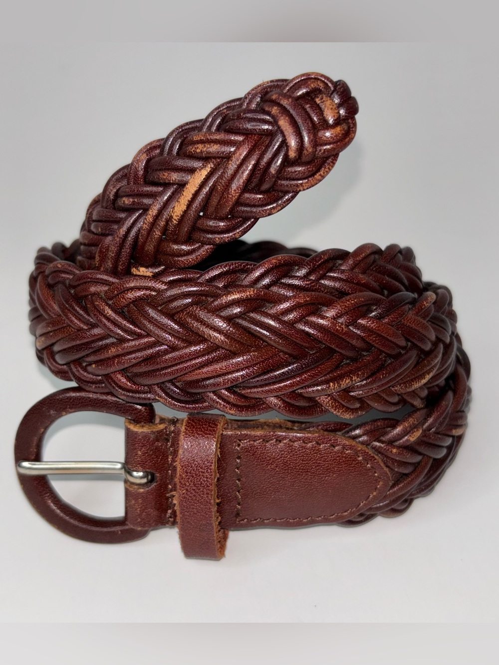 Talbots Women's Brown Woven Braided Leather Belt with Leather Covered Buckle M